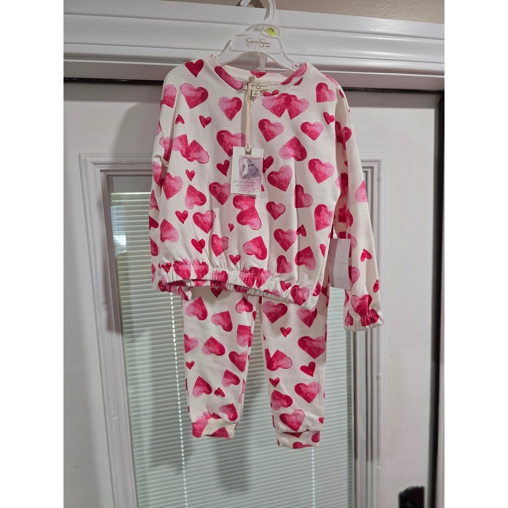 Jessica Simpson Girls 4T Heart Print Sweatshirt and Joggers 2pc Lounge Set NWT